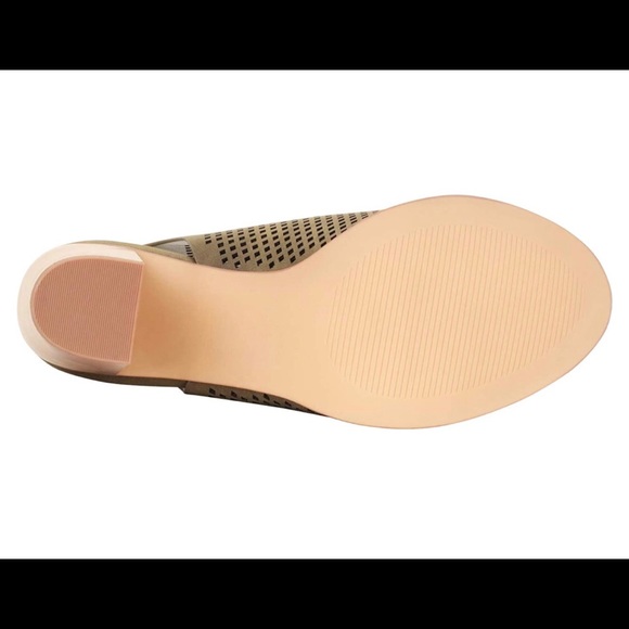 Khaki peep toe, slingback, stacked heel bootie, 9 - Picture 4 of 7